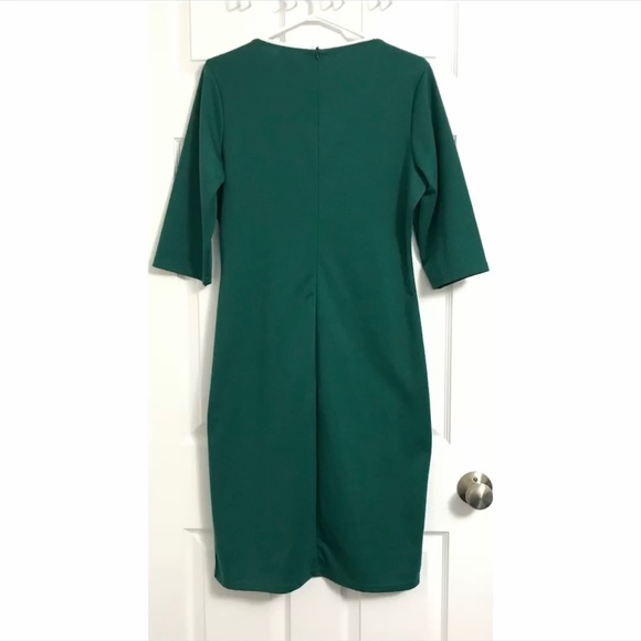NWOT Abstract Faux Button Dress L-XL Fit Half Sleeve Green White Back Zipper - Picture 2 of 6
